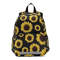 ALAZA Vintage Sunflower Floral Black Kids Toddler Backpack Purse for Girls Boys Kindergarten Preschool School Bag w/Chest Clip Leash Reflective Strip