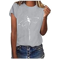 XJYIOEWT White Shirts for Women Dressy Casual Short Sleeve Casual Letters Tops Women O-Neck Print Tee Sleeve Short Tuni