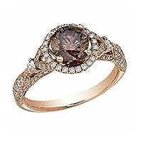 2Ct Round Cut Chocolate Diamond 14k Rose Gold Plated 925 Sterling Silver Engagement Ring For Women.