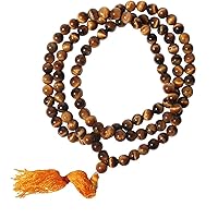 Ramneek jewels Divya Shakti Tiger Eye/Tiger Stone Rosary Mala (5 mm) 108+1 Beads For Courage & Self confidence