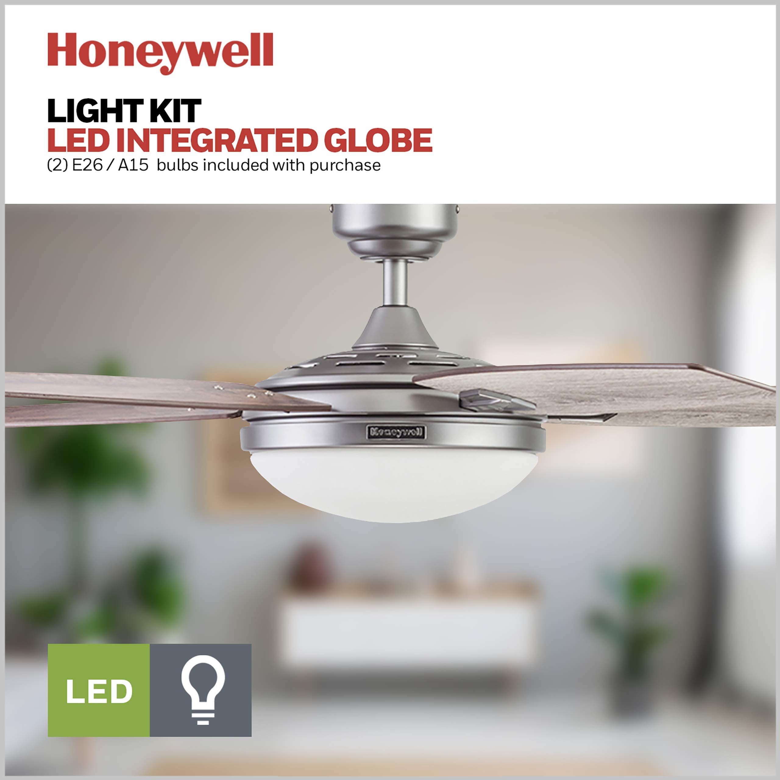 Honeywell Ceiling Fans Carmel, 48 Inch Contemporary Indoor LED Ceiling Fan with Light, Remote Control, Dual Mounting Options, Dual Finish Blades, Reversible Motor - 51627-01 (Pewter)