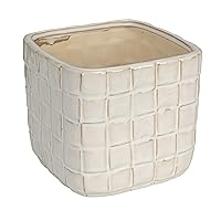 Creative Co-Op Stoneware Planter with Debossed Woven Grid Pattern, White