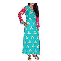 Women's Long Dress Teal Color Frock Suit Polka Dots Rayon Designer Girl's Casual Maxi Gown