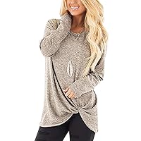 Green Ink Women’s Casual Long Sleeve Side Twist Knotted Knit Soft Tops Blouse