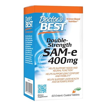 Doctor's Best SAM-e 400 mg, Vegan, Gluten Free, Soy Free, Mood and Joint Support, 60 Enteric Coated Tablets