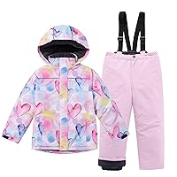 C2M Girls Boys 2 Piece Snowsuit Hooded Warm Insulated Ski Jacket and Pants
