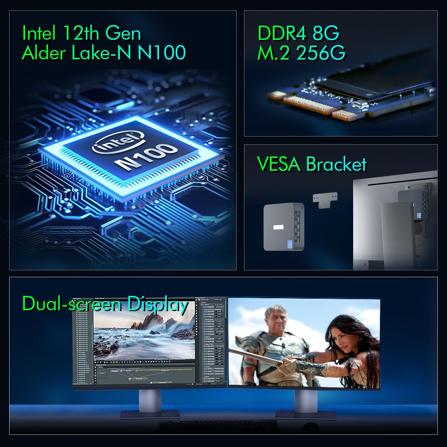 Trycoo WI-6 Mini PC, Intel 12th Gen Alder Lake- N100(up to 3.4GHz) Mini Desktop omputer with 8GB RAM 256GB SSD,4K Dual Display/USB3.2/WiFi 6/BT5.2/Gigabit Ethernet