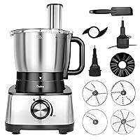 Davivy Food Processor 13 Cup,Stainless Steel Bowl Food Processor,7 Blades with 9 Functions Vegetable Chopper for Home Use,Stepless Variable Control,Black,600W (13-Cup Stainless Steel Bowl)