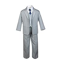 6pc Boys Gray Vest Set Suits with Green Teal Necktie Outfits Baby to Teen