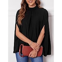 Women's Tops Sexy Tops for Women Women's Shirts Mock Neck Cloak Sleeve Blouse (Color : Black, Size : X-Large)