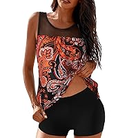 Swim Top Women Swimsuits for Women Floral Printed Tank Top with Boyshorts Bathing Suits