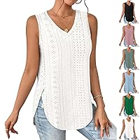 NBXNZWF Summer Tank Tops for Women 2024 V Neck Sleeveless Eyelet Embroidery Scoop Neck Loose Fit Casual Flowy Shirts