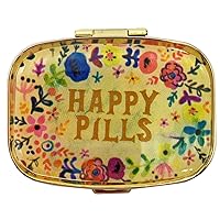 Battery Container for AAA/AA (4 PCS)+Cute Pill Case to Hold Vitamins/Tylenol/Fish Oil/Supplements/Meds/Tablet for Purse/Pocket(Happy Pills with Mirror Inside)