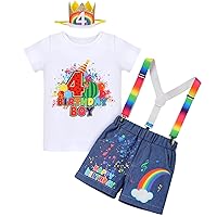 IMEKIS Toddler Baby Boys Melon Birthday Outfit Romper T-shirt + Jeans Shorts + Suspenders Rainbow Cake Smash Photo Shoot 1-5T