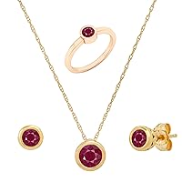 Dazzlingrock Collection Round Ruby Bezel Set Solitaire Style Pendant, Ring & Stud Earrings Set for Women in Gold