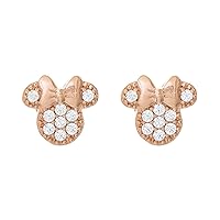 Disney Minnie Mouse Jewellery, Rose Gold Over Sterling Silver and Cubic Zirconia Stud Earrings; Mickey's 90th Birthday Anniversary, Sterling Silver Cubic Zirconia, No information