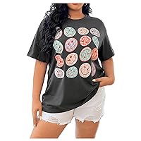 SOLY HUX Women's Plus Size T Shirt Cartoon Print Half Sleeve Graphic Tees Summer Tops