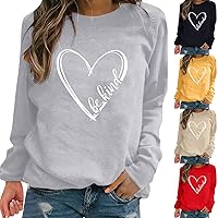 Womens Crewneck Sweatshirt Couples Gift Heart Print Turtle Neck Hoodie Sexy Date Flannel Shirts for Women