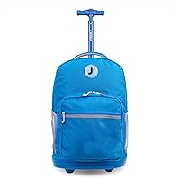 J World New York Sunrise Kids Rolling Backpack for Girls Boys Teen. Roller Bookbag with Wheels, Indigo, 18