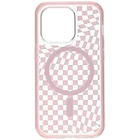 OtterBox iPhone 14 Pro Symmetry Series Clear Case - CHECKMATE (Pink), snaps to MagSafe, ultra-sleek, raised edges protect camera & screen