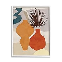 Stupell Industries Retro Decorated Vases Earth Tones Abstract Pottery, Designed by Melissa Wang White Framed Wall Art, 11 x 14, Orange