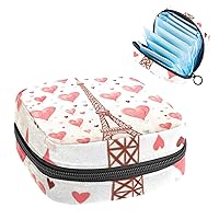 Eiffel Tower Love Heart Sanitary Napkin Storage Bag, Tampons Collect Holder Purse, First Period Kit for Girls Women, Pad Bag for Period for School