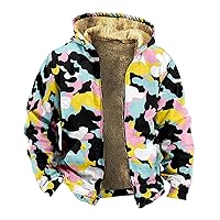 Mens Coats Winter Camouflage Print Zipper Hooded Warm Windbreaker Jackets Heated Casual Hoodie