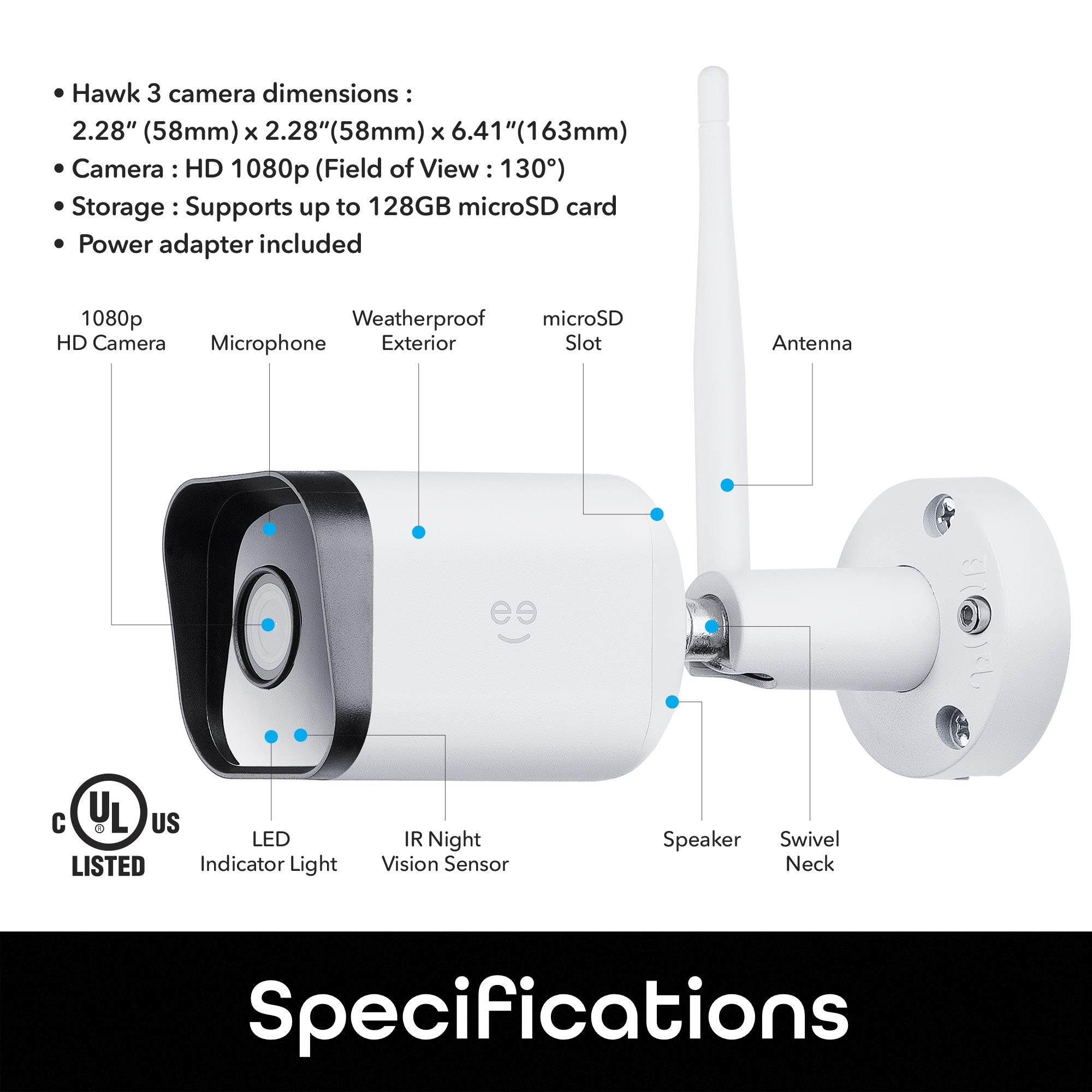 Geeni Hawk 3 HD 1080p Outdoor Security Camera, IP66 Weatherproof WiFi Surveillance with Night Vision, 2-Way Audio, and Motion Detection - Works with Alexa and Google Home, No Hub Required