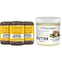 Bundle of World's First Crude Degummed African Ivory Shea Butter (8 oz) with a Pack of 3 African Black Soap Bars with African Honey