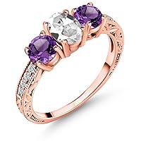 Gem Stone King 2.07 Ct White Created Sapphire Purple Amethyst 18K Rose Gold Plated Silver Ring