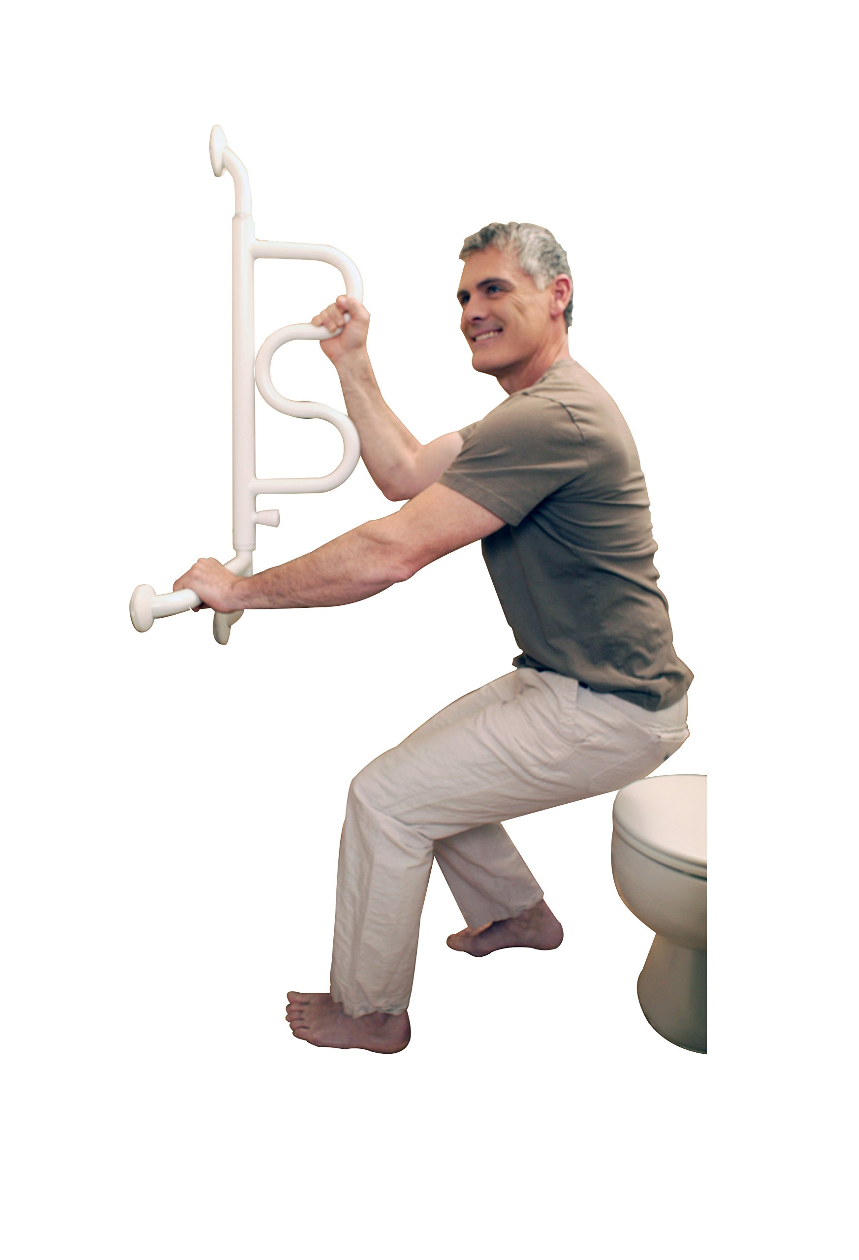 Stander Curve Grab Bar with Handrail, 14-Inch Bathroom Security Assist Bar for Toilet, Shower, and Bathtub Aid, Rotating Safety Handle, Wall Mounted Swing Grab Bar for Adults, Seniors, and Elderly
