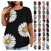 Plus Size Tops for Women Summer Floral Printed Oversized Tshirts Crewneck Short Sleeve Tunic Tops Dressy Casual Flowy Blouse
