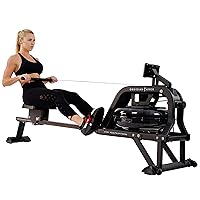 Sunny Health & Fitness Water Rowing Machine, Indoor Exercise Plus Optional Connected Fitness with SunnyFit® App and Wooden Smart Foldable