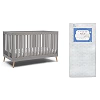 Essex 4-in-1 Convertible Baby Crib, Grey with Natural Legs + Delta Children Twinkle Galaxy Dual Sided Recycled Fiber Core Crib and Toddler Mattress (Bundle)