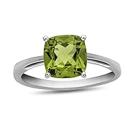 Solid 10k White Gold 7mm Solitaire Cushion-Cut Center Stone Ring