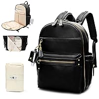 miss fong Diaper Bag Backpack Leather Diaper Bag, Baby Diaper Bag for Baby, 16 Pockets Diaper Bag Organizer with Hand Sanitizer Holder, Changing Pad, 2 Insulated Pockets(Black)