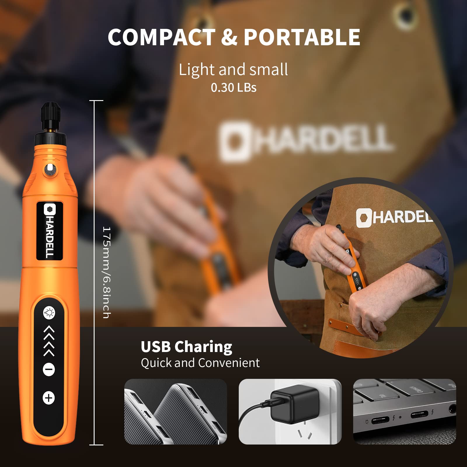 HARDELL Mini Cordless Rotary Tool, 5-Speed and USB Charging Rotary Tool Kit with 61 Accessories, Multi-Purpose 3.7V Power Rotary Tool for Sanding, Polishing, Drilling, Etching, Engraving, DIY Crafts