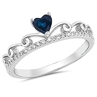 CHOOSE YOUR COLOR Sterling Silver Heart Promise Tiara Ring