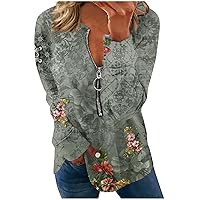 Sexy Tops For Women,Women Sweatshirt Pullover Basic Quarter Zipper Long Sleeve Print Flowers Hoodie Casual Top