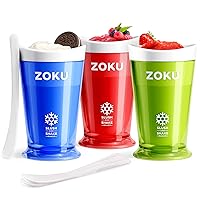 ZOKU Original Slush and Shake Maker, Slushy Cup 3 Pack for Quick Frozen Homemade Single-Serving Slushies, Fruit Smoothies, and Milkshakes in Minutes, Blue/Red/Green Set of 3