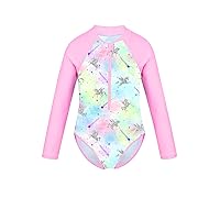 CHICTRY Girls Floral Printed Long Sleeve Zipper Rash Guard Shirts UPF 50+ Swimwear Bathing Suit