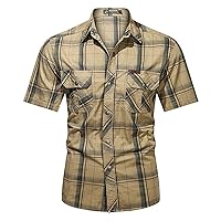 Western Shirts for Men Button Up Short Sleeve Pearl Snap Shirts Regular Fit Plaid Cowboy Outdoor Military Shirts
