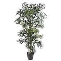 Nearly Natural 6.5FT Artificial Golden Cane Palm Tree, Fake Palm Tree with Three Realistic Trunks and 333 Lifelike Palm Leaves, Faux Palm Plant for Indoor Home Décor with Black Nursery Planter