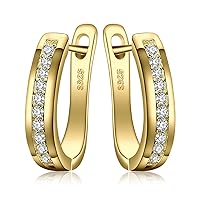 JewelryPalace Eternity Cubic Zirconia Huggie Hoop Earrings For Women, 14K White Yellow Rose Gold Plated 925 Sterling Silver Earrings for Her, CZ Jewellery Sets