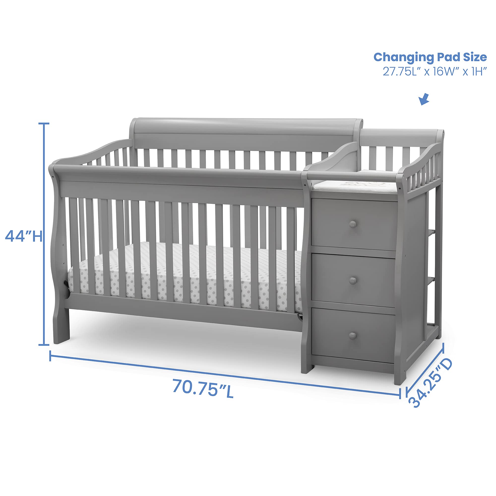 Delta Children Princeton Junction Convertible Crib N Changer + Changing Pad and Cover [Bundle], Grey