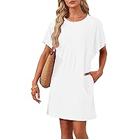 MOLERANI Women's Summer Short Sleeve T-Shirt Dress Casual Loose Slit Beach Mini Tunic Dress with Pockets