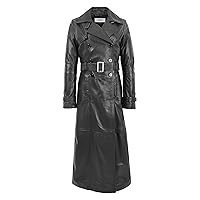 DR242 Women's Leather Full Length Trench Coat Black