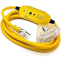 10 ft - GFCI 12 Gauge Heavy Duty Extension Cord - 3 Outlet SJTW - Indoor/Outdoor Extension Cord by Watt's Wire - 10' 12-Gauge Grounded 15 Amp Extension Cord Splitter - GFCI Extension Cord