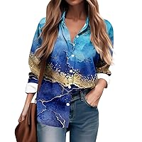 Long Sleeve Shirt for Women Fall Casual Gradient Button Down Top Fashion Business Work Lapel Neck Blouse