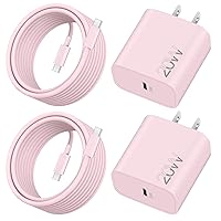 20W USB C Fast Charger for iPhone 15/15 Plus/15 Pro/15 Pro Max, iPad Pro 12.9/11 inch, iPad Air 5/4th, iPad 10/Mini 6, 2Pack Type C Fast Wall Charger Block Plug with 10FT Long USB C to C Cable (Pink)